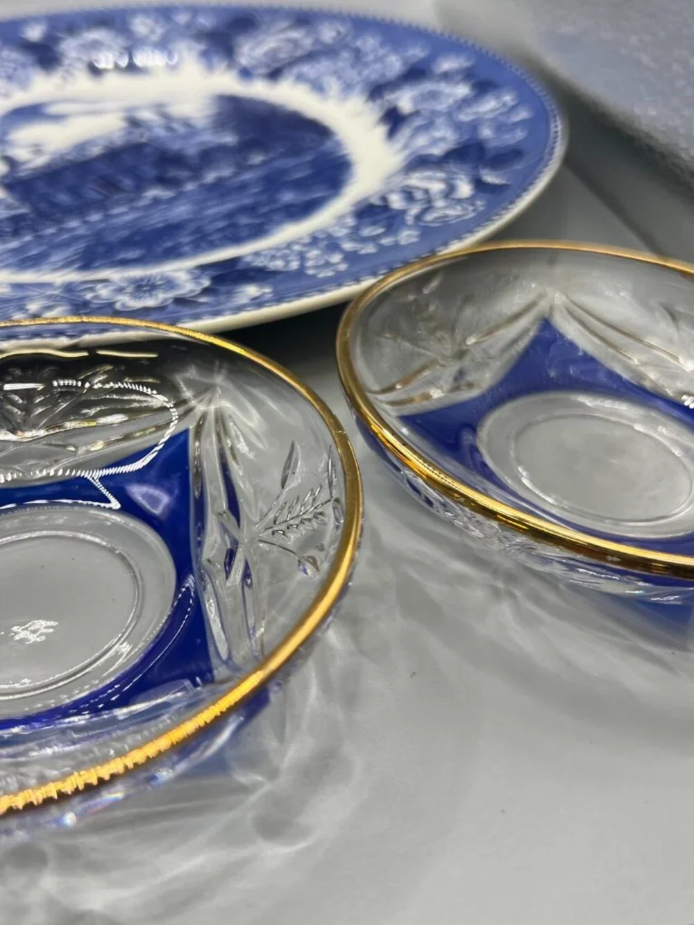 Delft Blue Glass Plate Ceramic Bell Basket Kenmore Lot of 8 items MCM